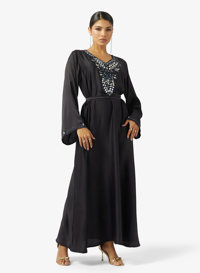 hayas closet Embellished Belted Jalabiya - Image 1